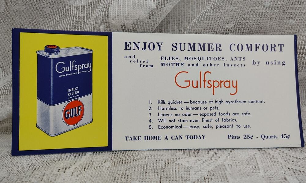 NOS 1941 GULF Gulfspray Ink Blotter Gasoline Advertising Insect